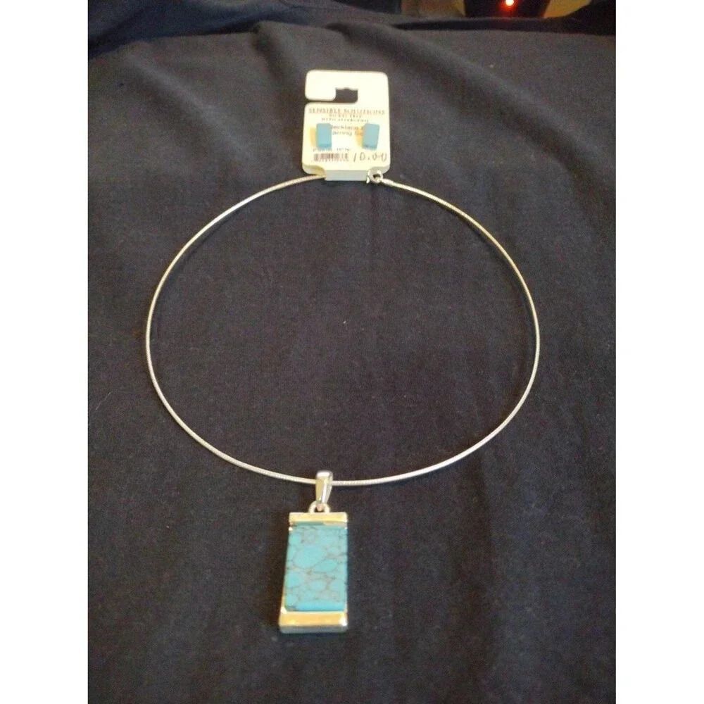 Nickel Free Hypoallergenic Silvertone Choker w Earrings